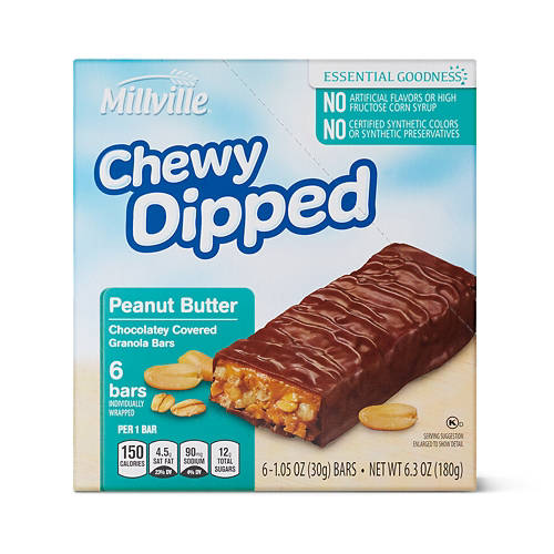 Peanut  Butter Chewy Dipped Granola Bars, 6 count