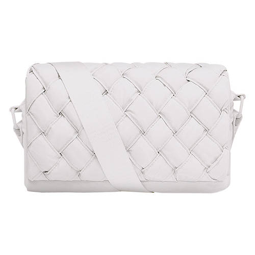 Quilted Woven Crossbody Bag, White Product Image Front shot 01