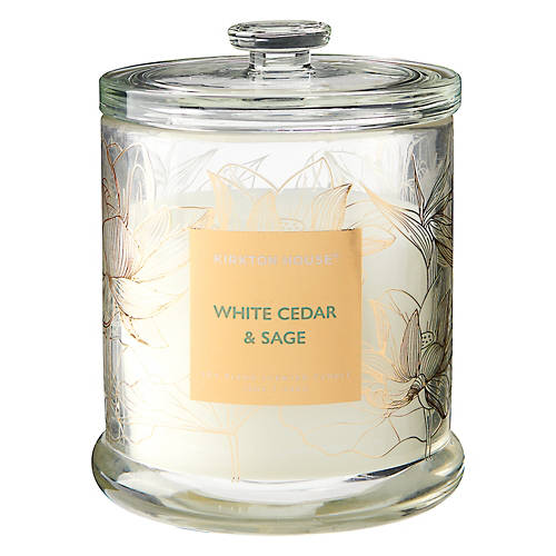 Glass Lid Bathroom Luxury Candle - White Cedar & Sage