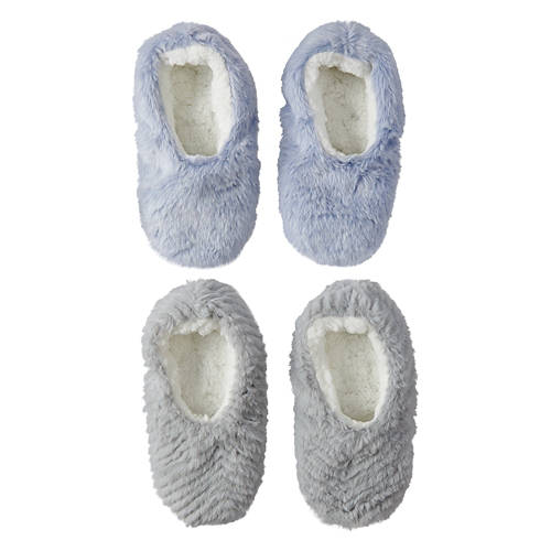 2 Pack Ladies Faux Fur Slipper Socks - Blue, 4-10