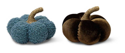 2 Pack Medium Pumpkins, Brown Vevlet, Blue Boucle