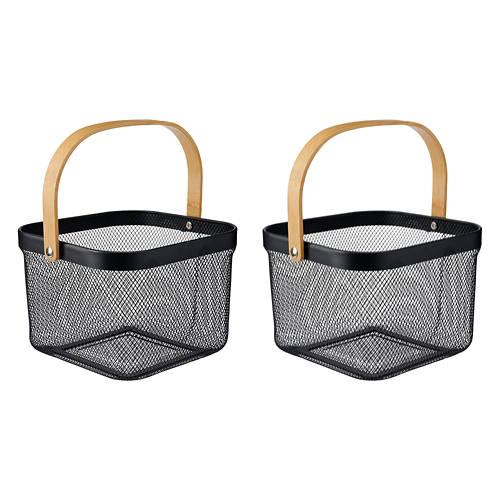 2 Pack Small Metal Storage Basket, Black