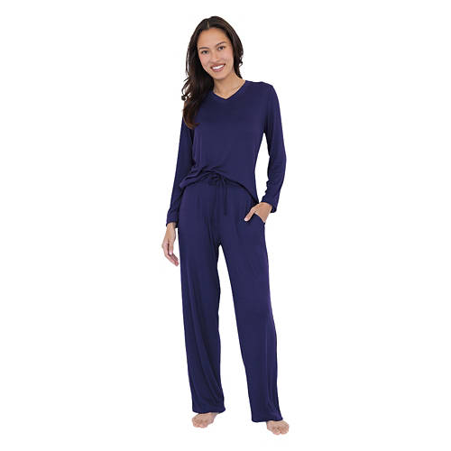 Ladies Pointelle 2 Piece Pajama Set - Navy Blue, XL