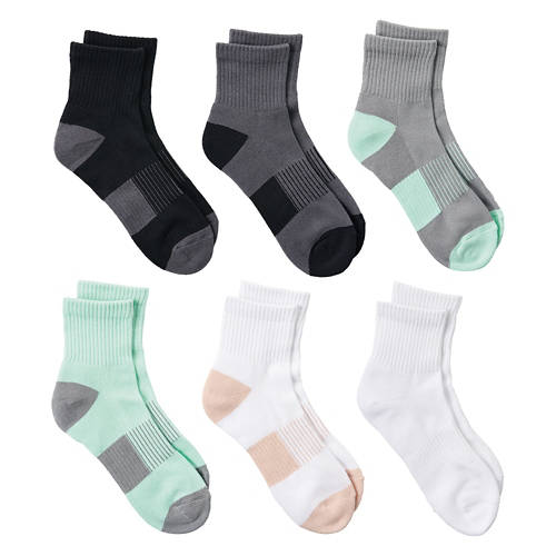 6 Pack Ladies Premium Athletic Ankle Socks, Black & White