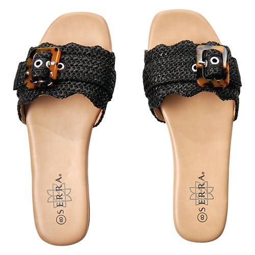 Ladies Woven Slide Sandals - Black, 7