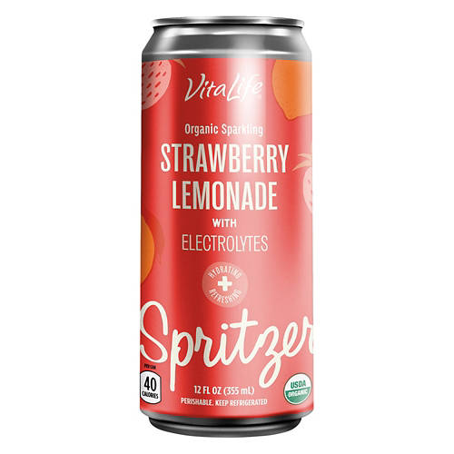 Organic Strawberry Lemonade Electrolyte Soda, 12 fl oz can Product Image Front shot 01