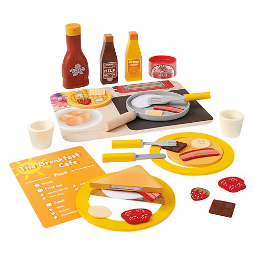 Kid's 34 Pieces Wooden Play Food Breakfast Set