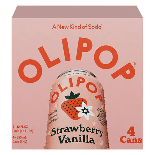Probiotic Strawberry Vanilla Soda - 4 pack, 12 fl oz can Product Image Front shot 01