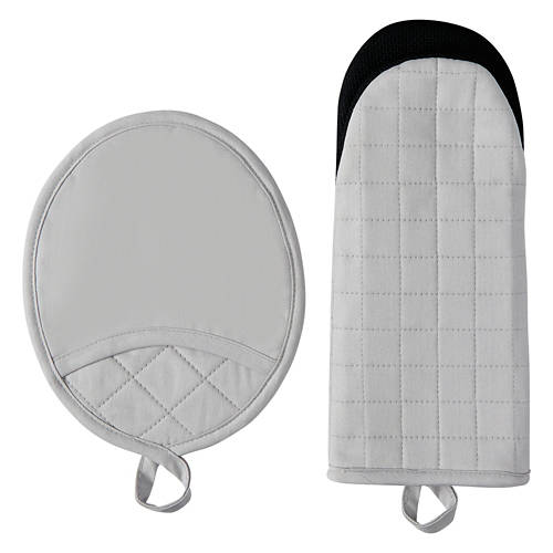 Non-Slip Grip Potholder & Oven Mitt Set, Gray
