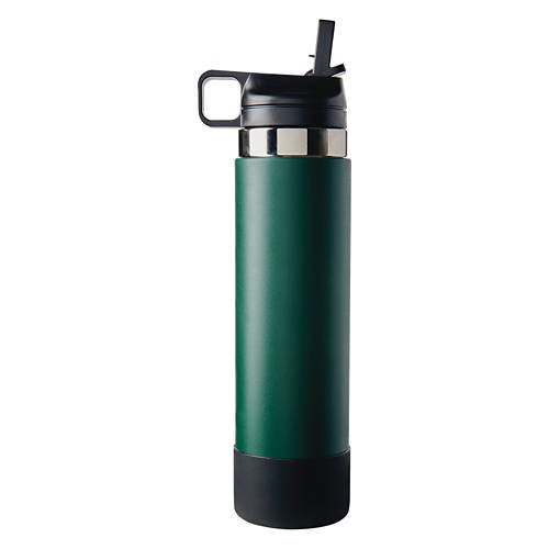 Stainless Steel Straw Lid Bottle, Black/Green