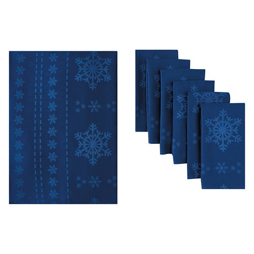 60" x 84" Tablecloth & Napkin Set - Blue Jacquard