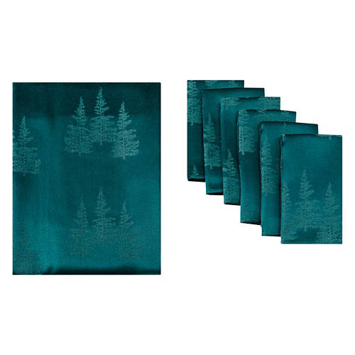 60" x 84" Tablecloth & Napkin Set - Green Jacquard