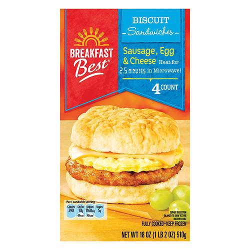 Sausage, Egg and Cheese Biscuit Sandwiches, 4 count