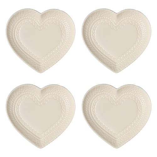 4 Pack Ceramic Heart Shaped Plates, White