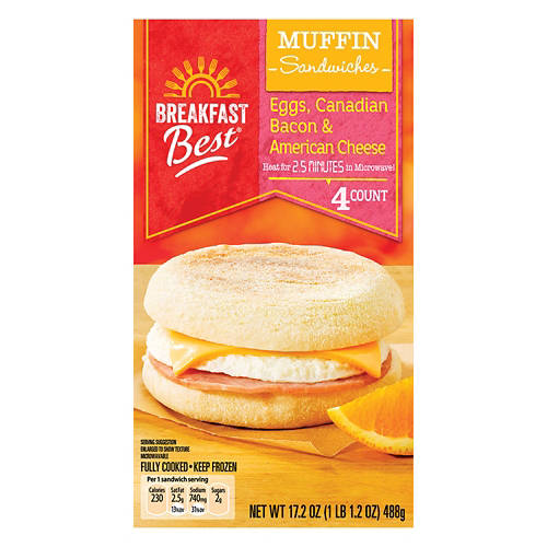 Canadian Bacon, Egg and Cheese Muffin Sandwiches, 4 count