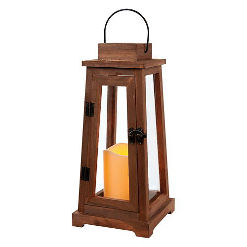 Rectangle Wood LED Candle Lantern - 5.51" x 5.51" x 12.36"