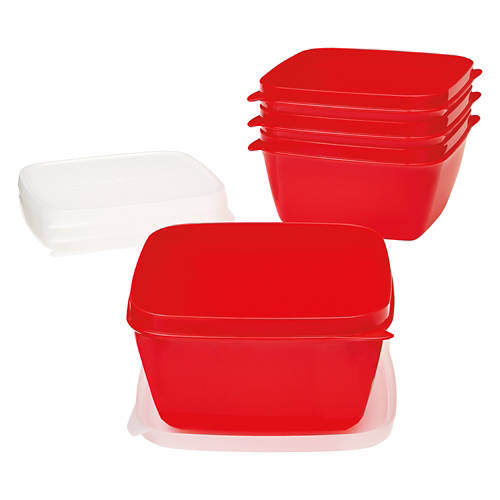 4 Piece Square Food Storage Containers, Red
