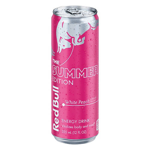 White Peach Energy Drink, 12 fl oz can Product Image Front shot 01