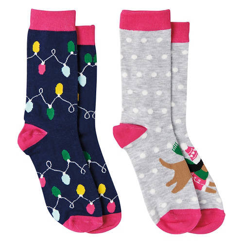 Ladies Holiday Socks - Lights/Dog, 4-10