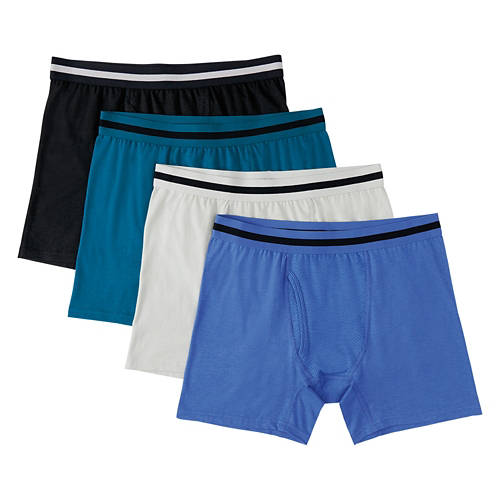 4 Pack Men's Soft & Comfy Boxers - Black/Green/Blue/Teal, L
