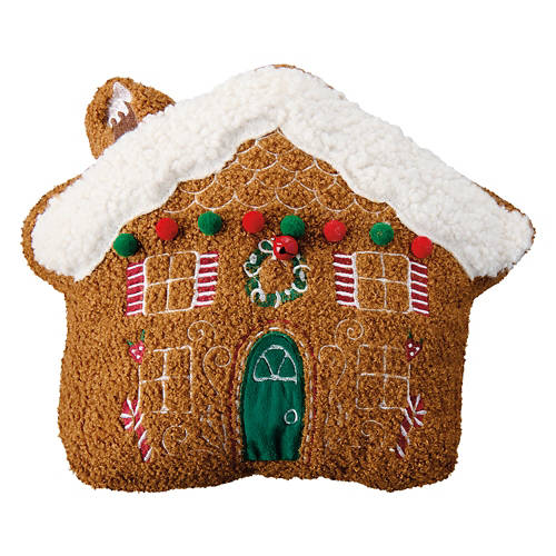 Gingerbread House Shaped Holiday Sherpa Pillow