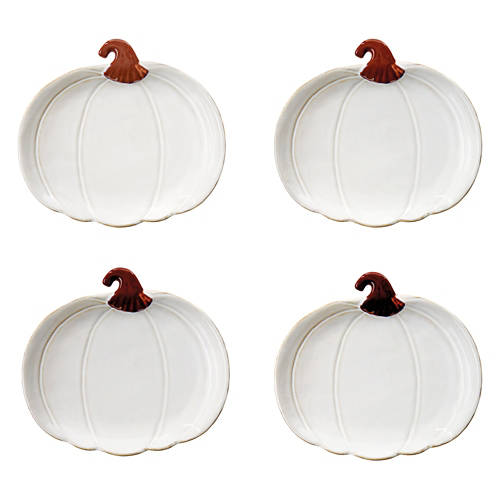 4 Pack White Pumpkin With Brown Stem Plate