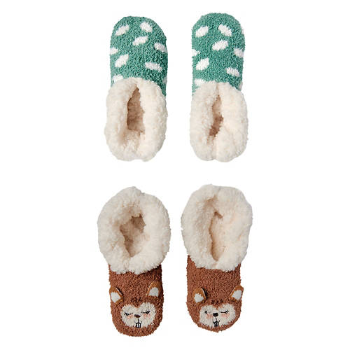 Ladies 2 Pack Slipper Socks - Leaf/Squirrel