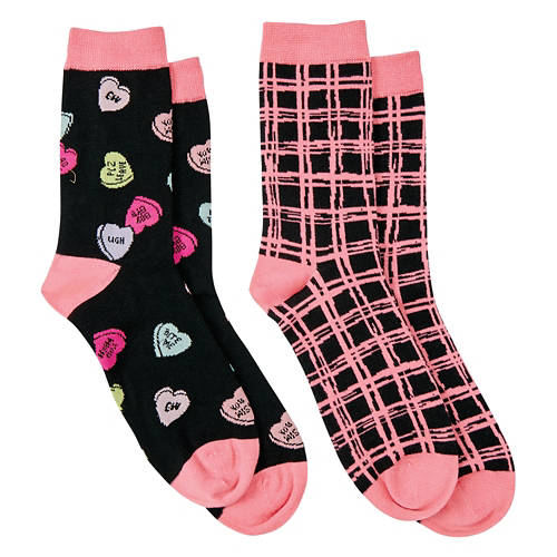 2 Pack Ladies Valentine Day's Socks, Black/Pink