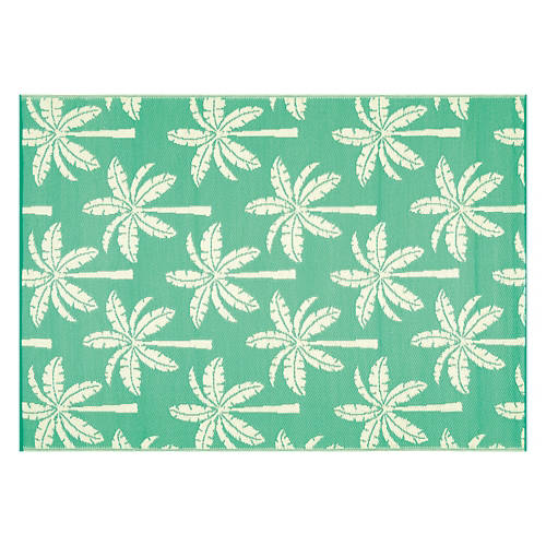 5' x 7' Reversible Indoor/Outdoor Rug - Teal Palm Trees Product Image Front shot 01