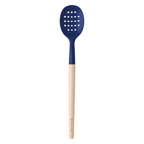 Beechwood & Silicone Slotted Spoon, Navy