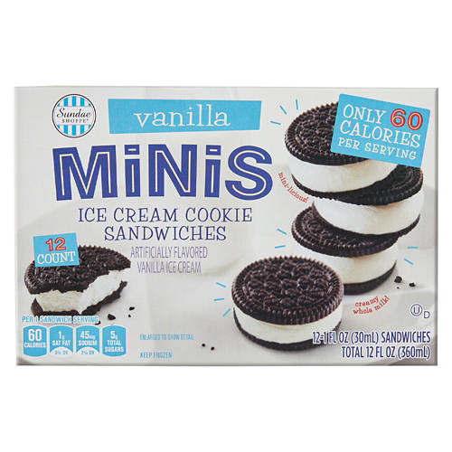 Mini Vanilla Flavored Ice Cream Cookie Sandwiches, 12 count