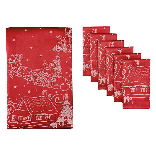 60" x 104" Tablecloth & Napkin Set - Red Jacquard