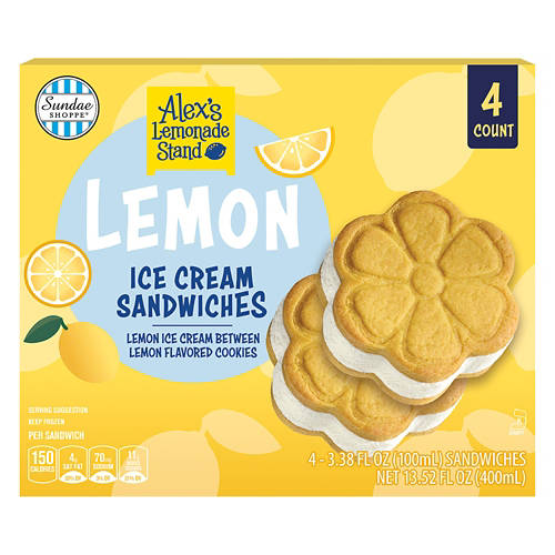 Alex's Lemonade Stand Lemon Ice Cream Sandwiches, 4 count Product Image Front shot 01