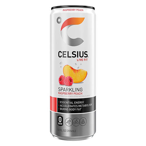 Raspberry Peach Sparkling Energy Drink, 12 Fl oz can Product Image Front shot 01