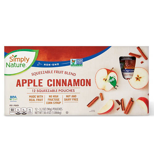 Non GMO Apple Cinnamon Squeezies, 3.2 oz pouches, 12 pack