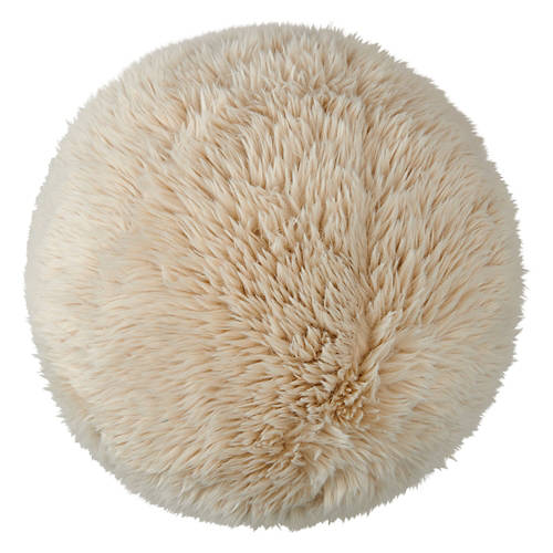 10” X 10” Faux Fur Sphere Luxe Pillow, Beige