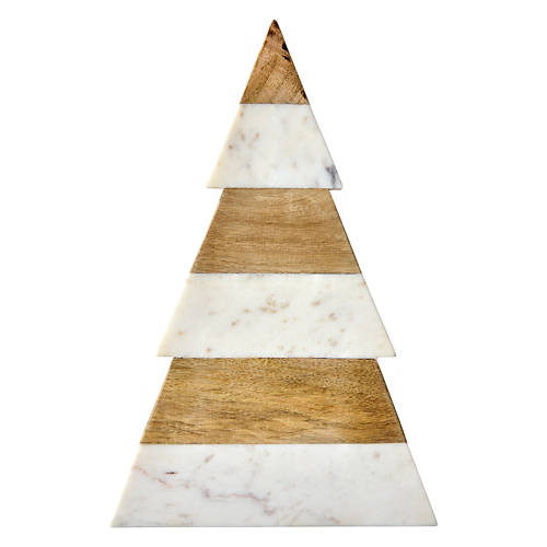 Holiday Christmas Tree Shaped Wood/Marble Board