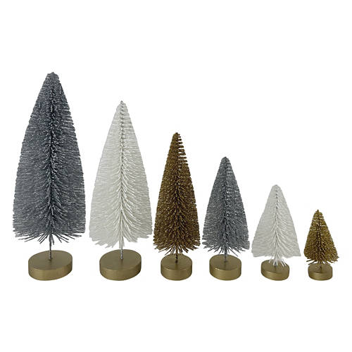 Decorative Bottle Brush Trees, Silver & Gold