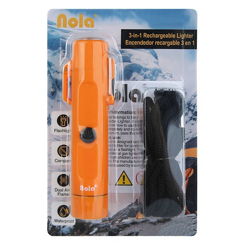 3-in-1 Rechargeable Lighter, Flashlight, and Compass - Orange