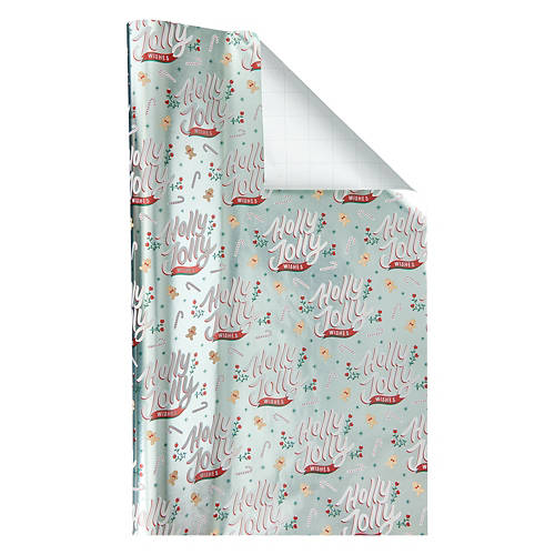 Heavyweight Premium Gift Wrap - Blue Holly Jolly