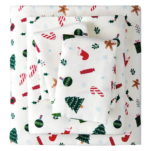 Full Size Flannel Sheet Set - Holiday Print