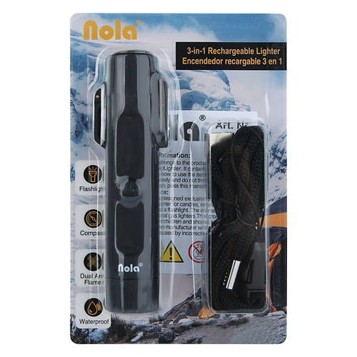 3-in-1 Rechargeable Lighter, Flashlight, and Compass - Black