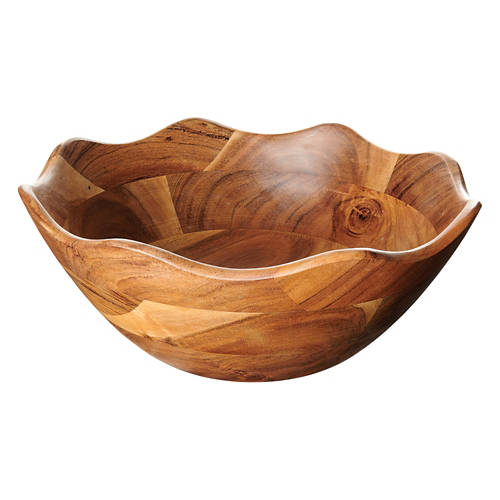 12" x 4.5" Scalloped Acacia Wood Bowl