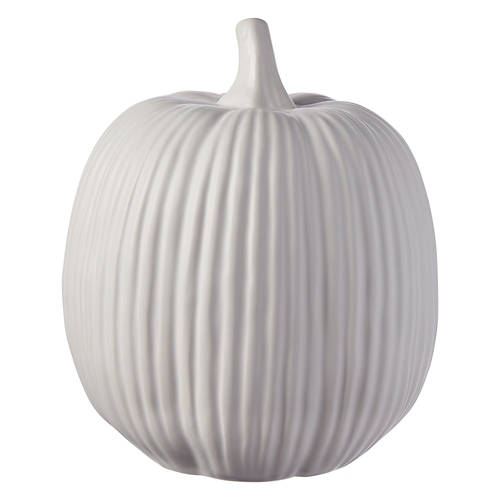 Ceramic Pumpkin, White Ribbed - 6.5" x 6.5" x 7"