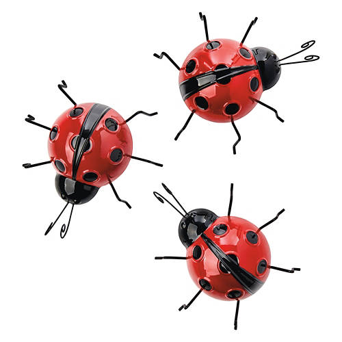 3 Pack Ladybug Shaped Metal Wall Art