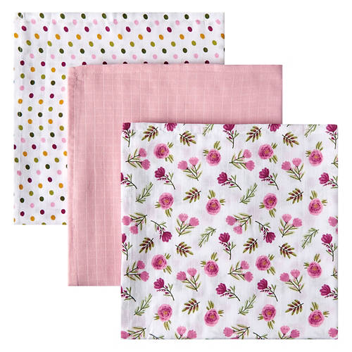 3 Pack Swaddle Set - Pink Floral, 47” x 47”