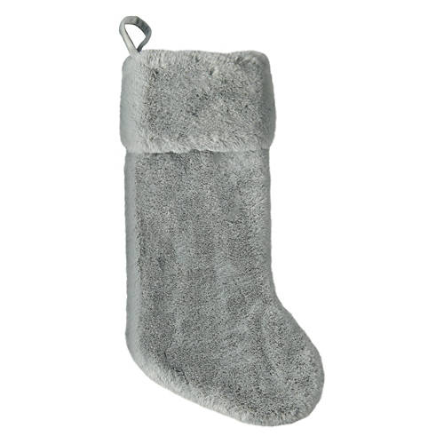 20” X 7” Silver Fur Holiday Stocking, Silver