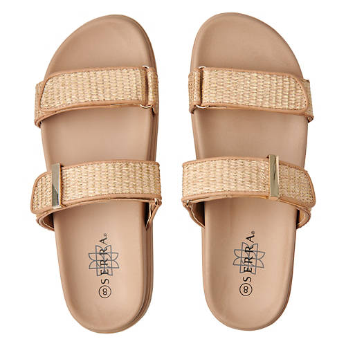Ladies Ankle Strap Footbed Sandals- Tan, 8