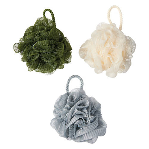 3 Pack Loofah Set - White, Gray & Green