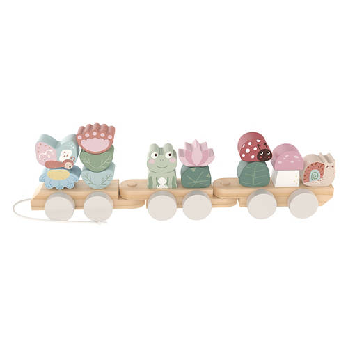 Kids Wooden Pull Along  Toy Train - Garden